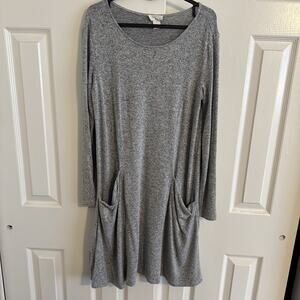 Loft Outlet Lounge Dress Gray Long Sleeve Knit Pockets Size Medium